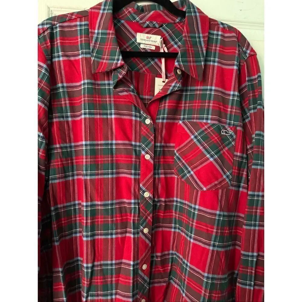 Vineyard Vines Women's Plaid Twill Relaxed Button-Down Shirt Size 20